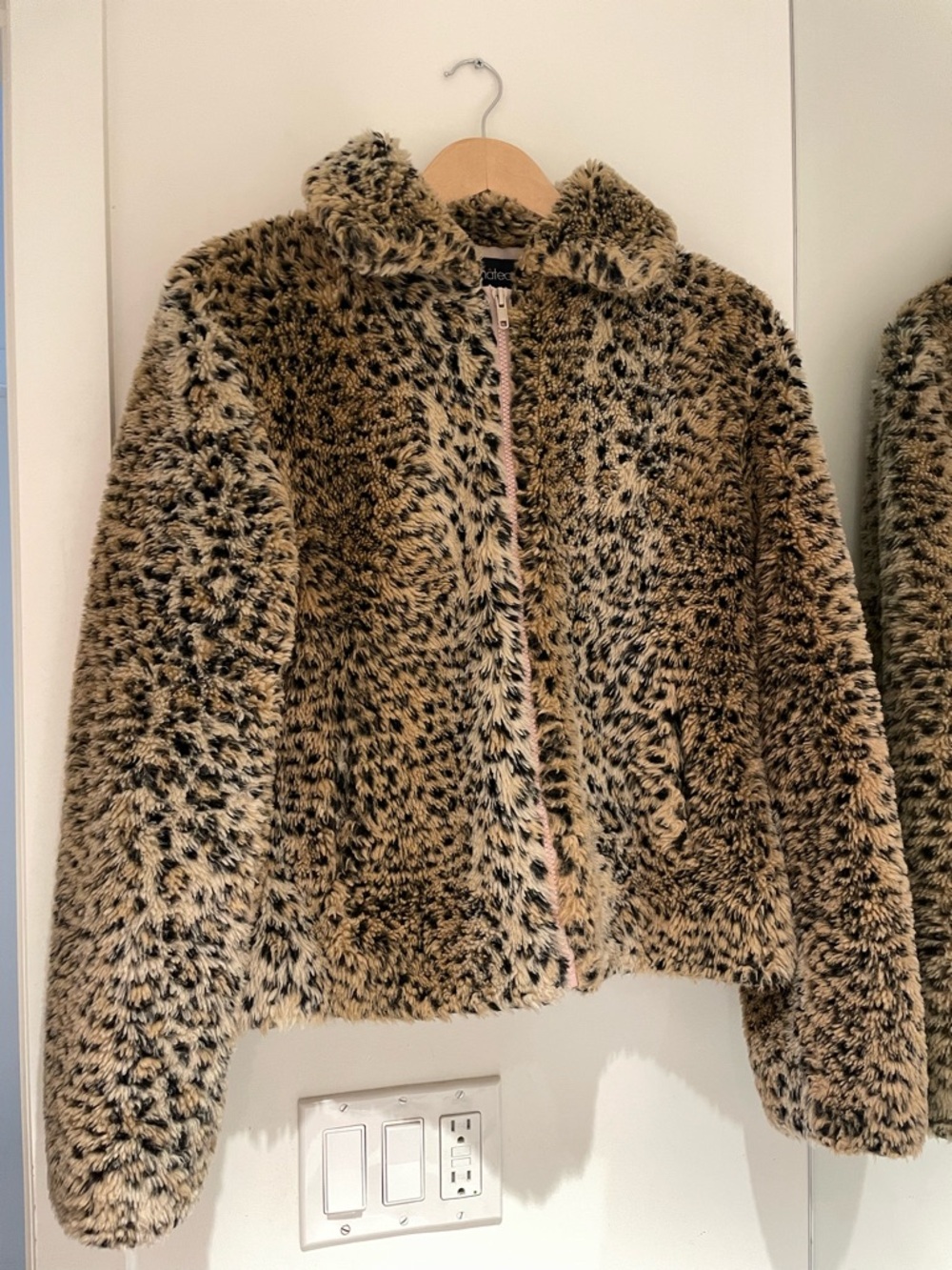 le château Faux Leopard Teddy Coat in Beige and Black